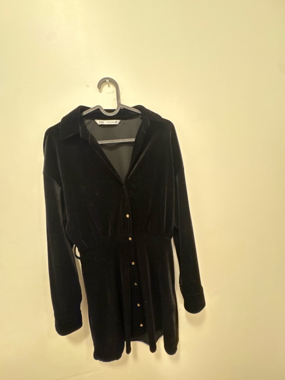 Zara Black Velvet Button-Front Mini Dress - Picture 2 of 10